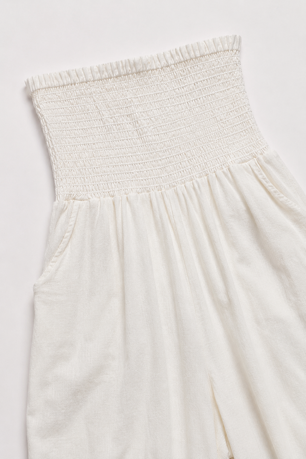 Jumpsuits Para Mujer Smok Tipo Lino Strapless W61136 Blanco