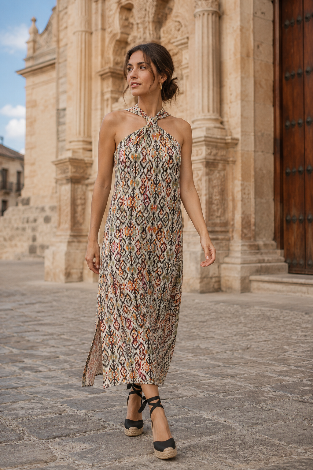 Vestidos Para Mujer Largo Cuello Halter Suelto Con Nudo S61111 Unico