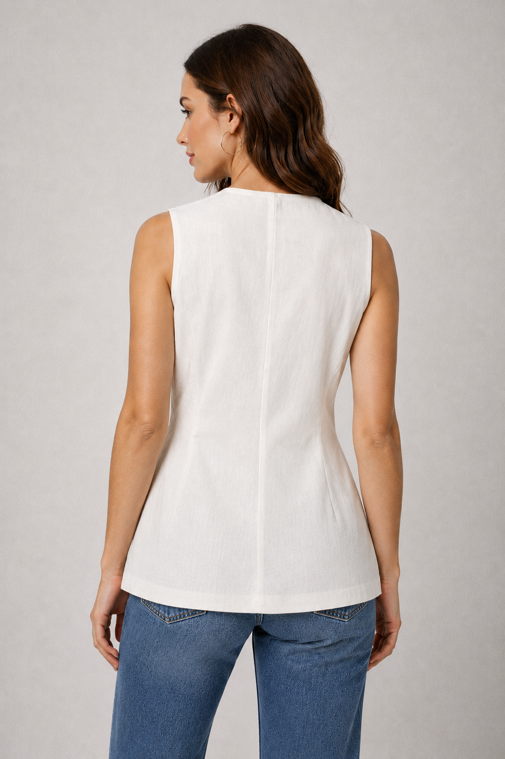 Chalecos Para Mujer Largo Cruzado Con Hebilla Tipo Lino R61103 Hueso