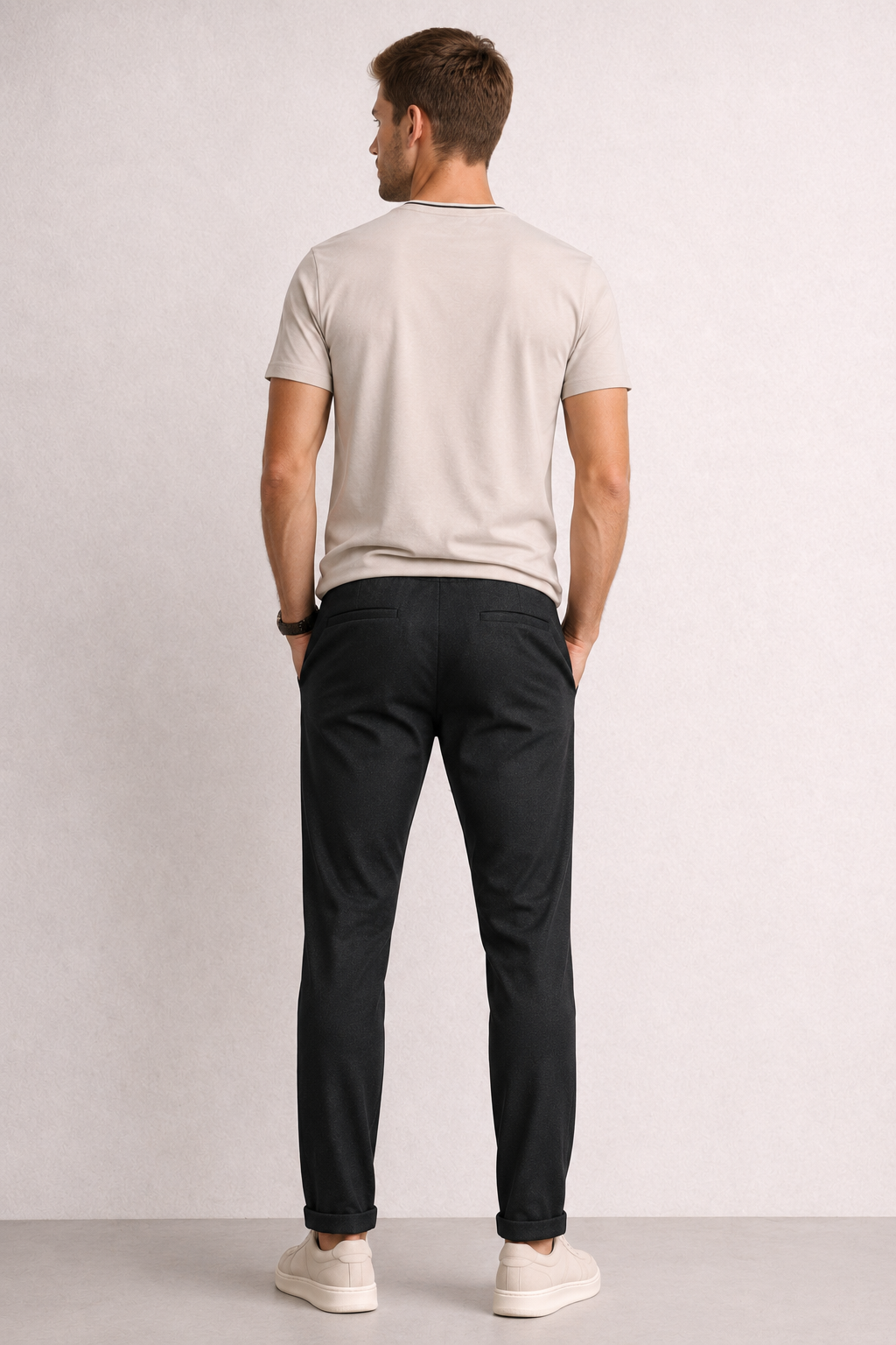 Pantalones Para Hombre Con Jareta y Pinzas Tejido G61401 Negro