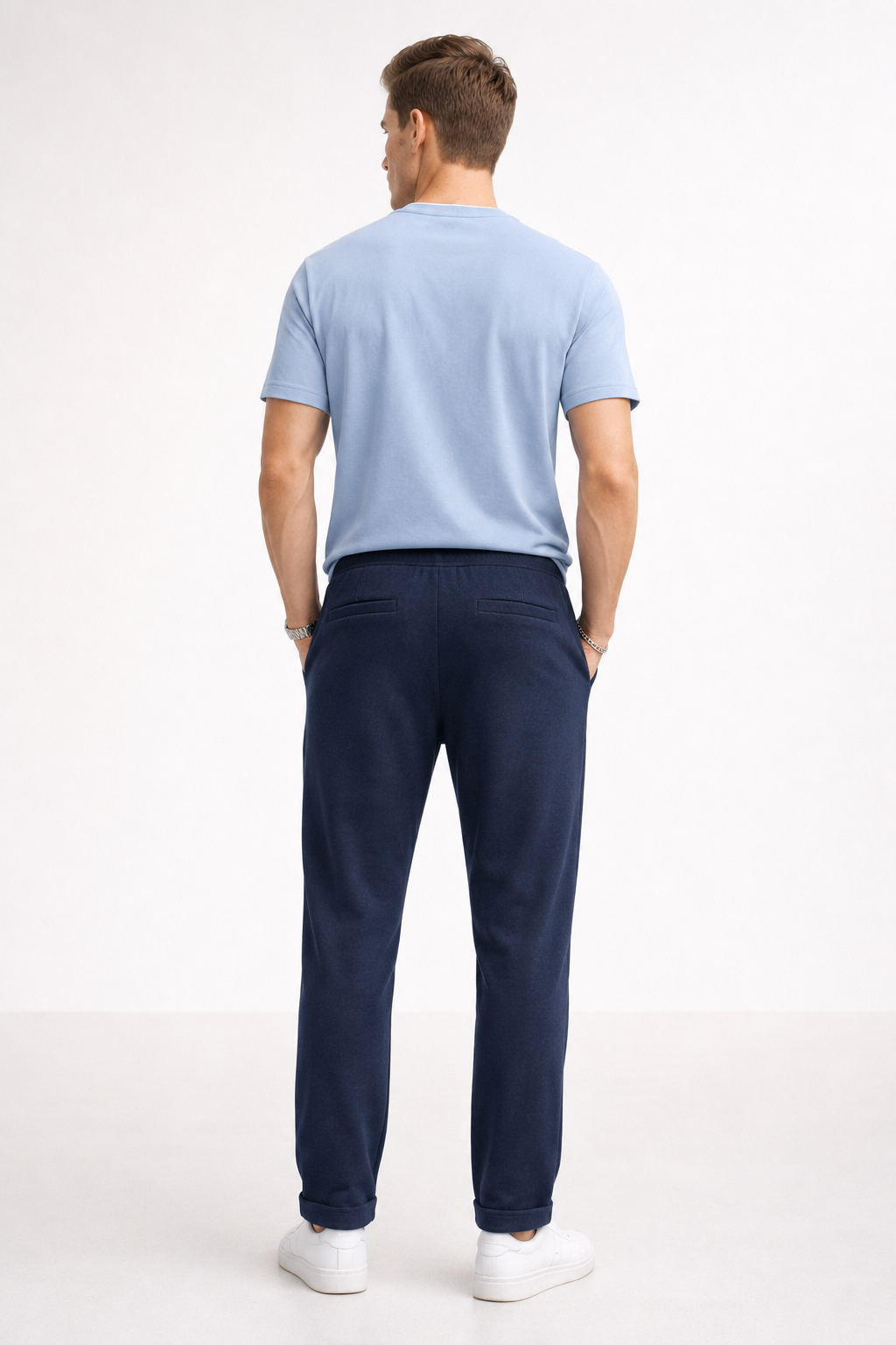 Pantalones Para Hombre Con Jareta y Pinzas Tejido G61401 Marino