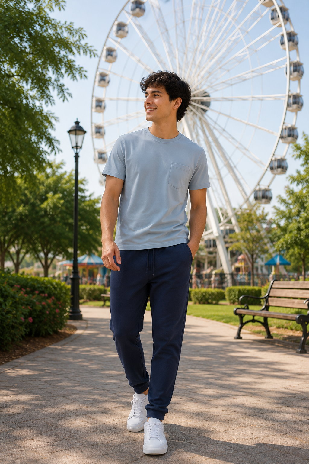 Pantalones Para Hombre Con Jareta y Pinzas Tejido G61401 Marino