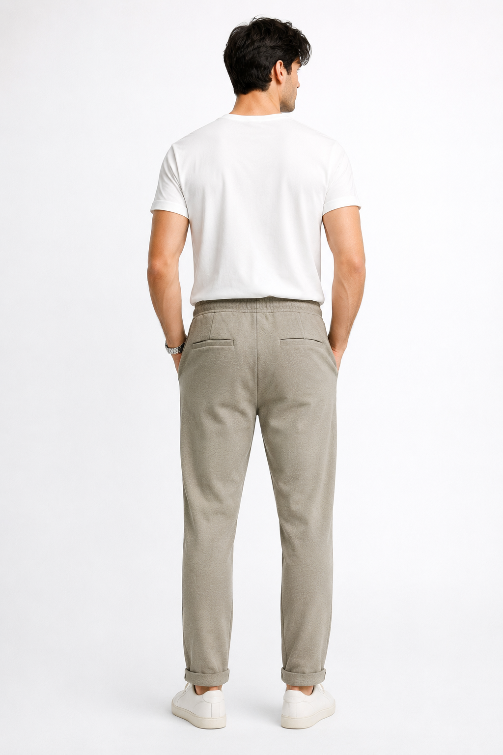 Pantalones Para Hombre Con Jareta y Pinzas Tejido G61401 Kaki