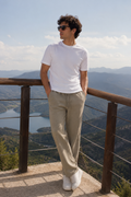 Pantalones Para Hombre Con Jareta y Pinzas Tejido G61401 Kaki