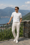 Pantalones Para Hombre Con Jareta y Pinzas Tejido G61401 Beige