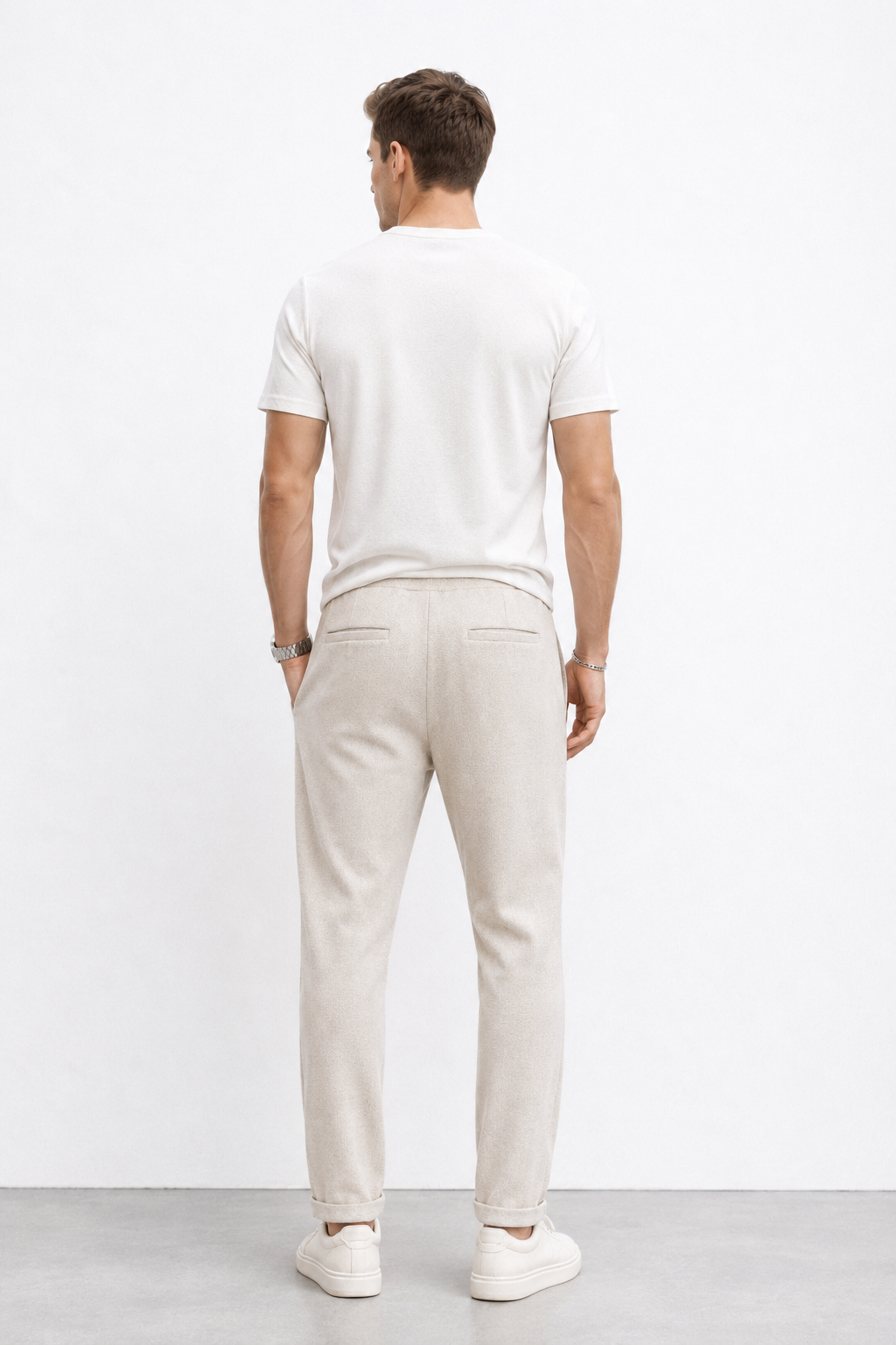 Pantalones Para Hombre Con Jareta y Pinzas Tejido G61401 Beige