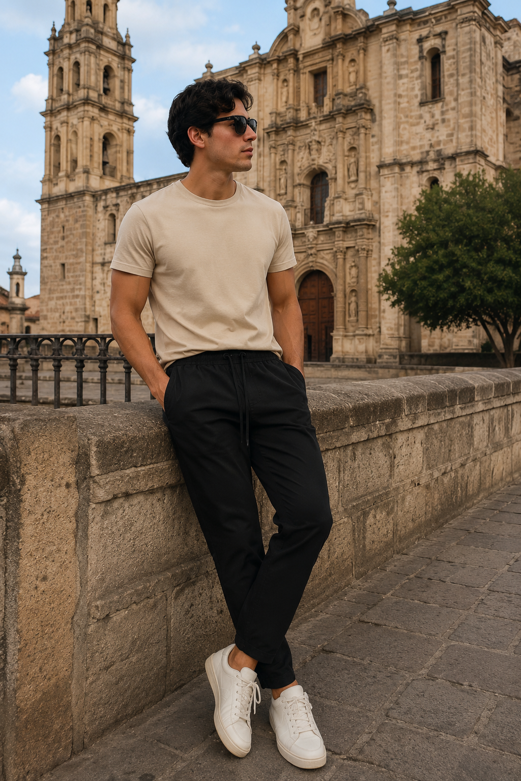 Joggers Para Hombre Pantalón Algodón Spandex Con Jareta GJOGGW Negro