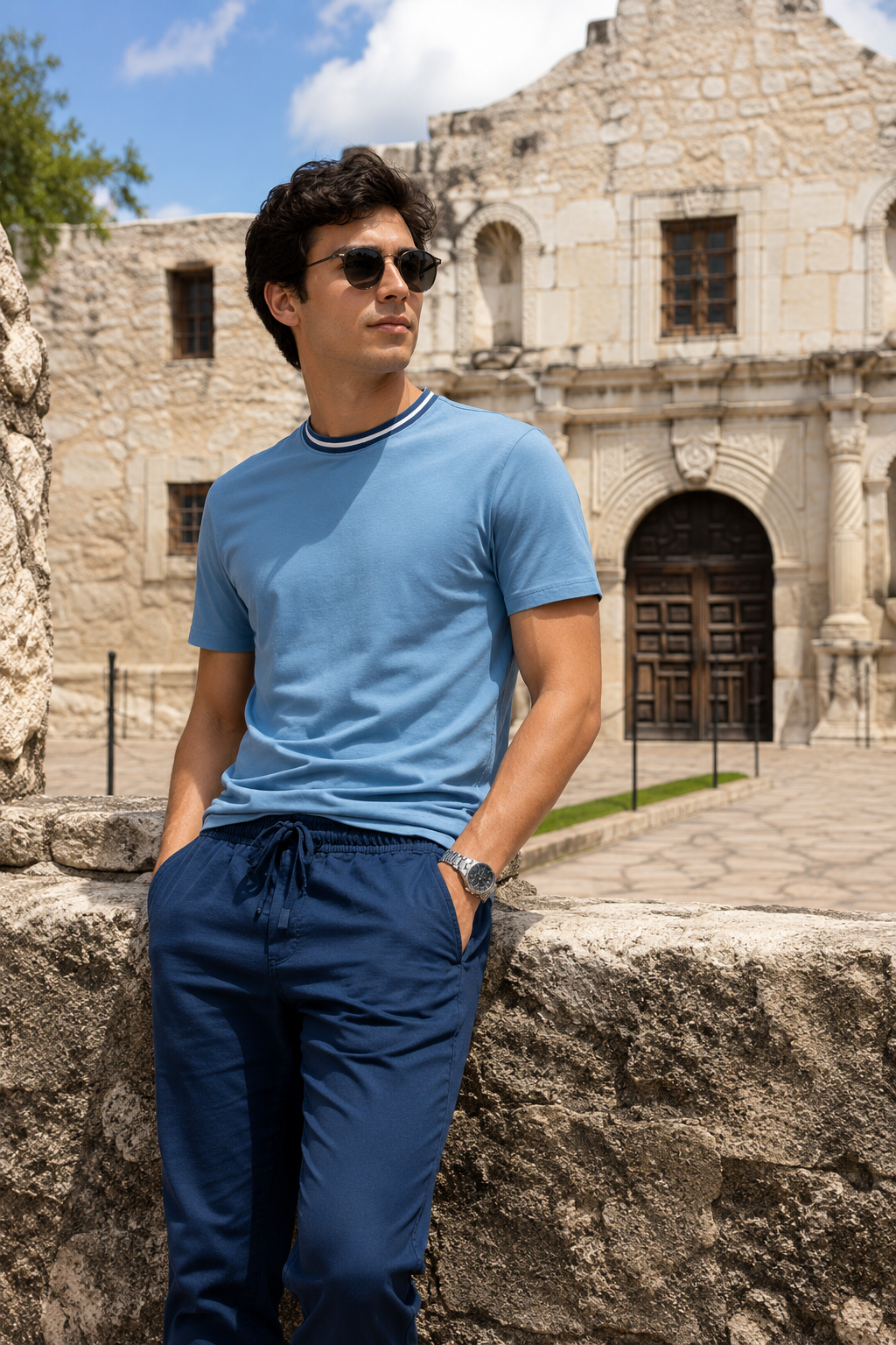 Joggers Para Hombre Pantalón Algodón Spandex Con Jareta GJOGGW Marino