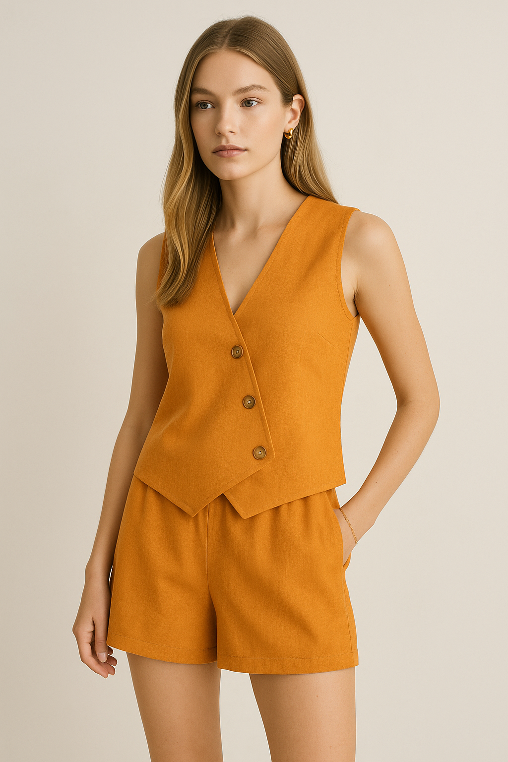 Chalecos Para Mujer Tipo Lino Asimetrico R51101 Naranja