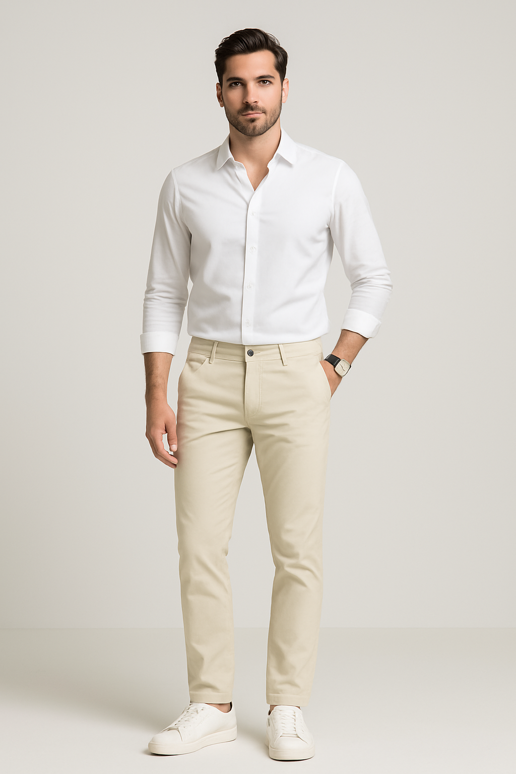 Pantalones Para Hombre De Vestir Slim Tela Flex GJFLEX Arena