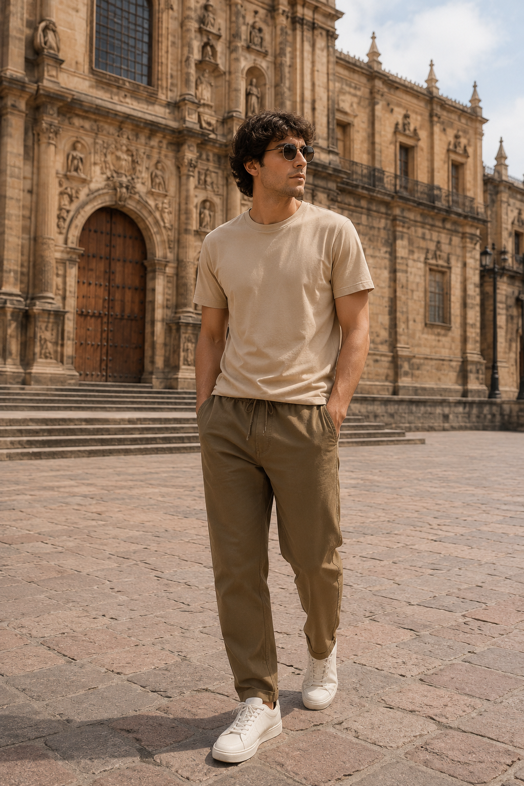 Joggers Para Hombre Pantalón Algodón Spandex Con Jareta GJOGGW Tabaco