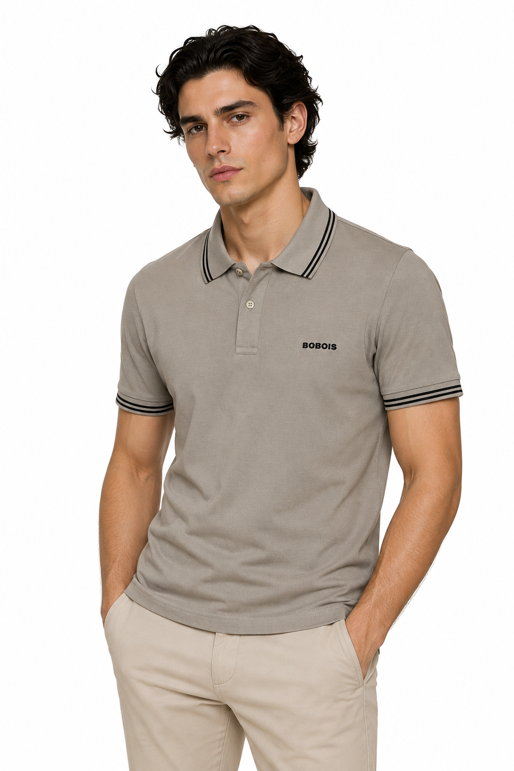 Playeras Polo Para Hombre Básica con Rayas APOLRS Kaki