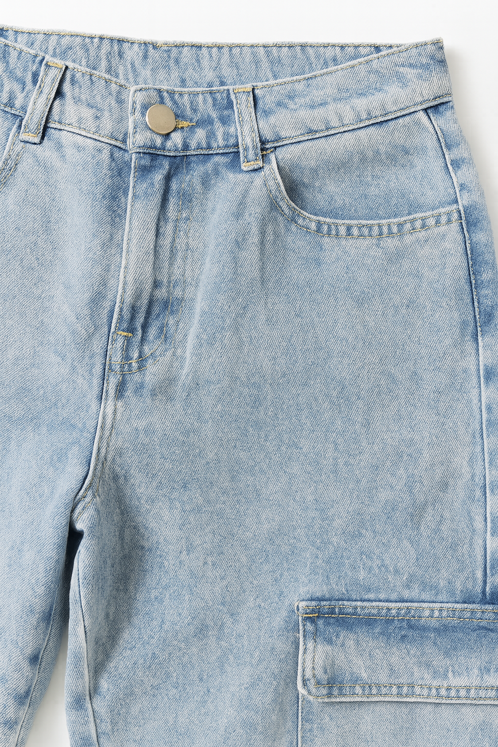 Jeans Para Mujer Mezclilla Tipo Cargo V41102 Bleach
