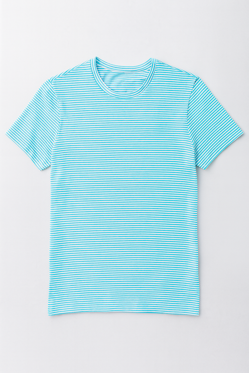 Playeras Para Hombre De Manga Corta Con Estampado De Micro Rayas A41111 Aqua