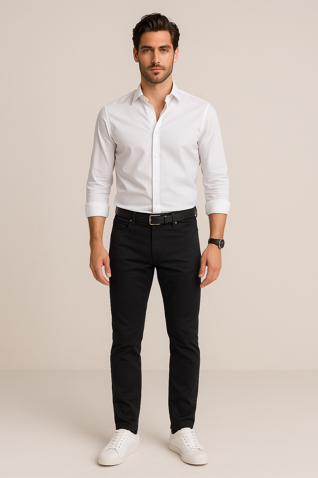 Pantalones Para Hombre De Vestir Slim Tela Flex GJFLEX Negro