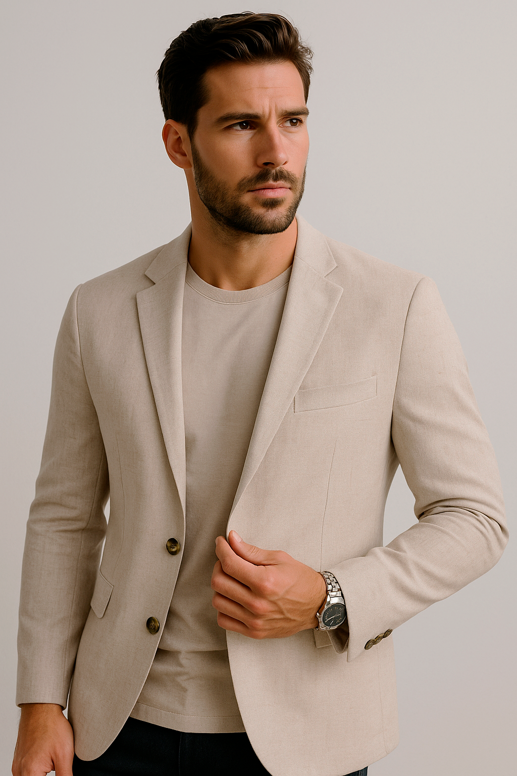 Blazers Para Hombre Casuales De Lino F51301 Natural