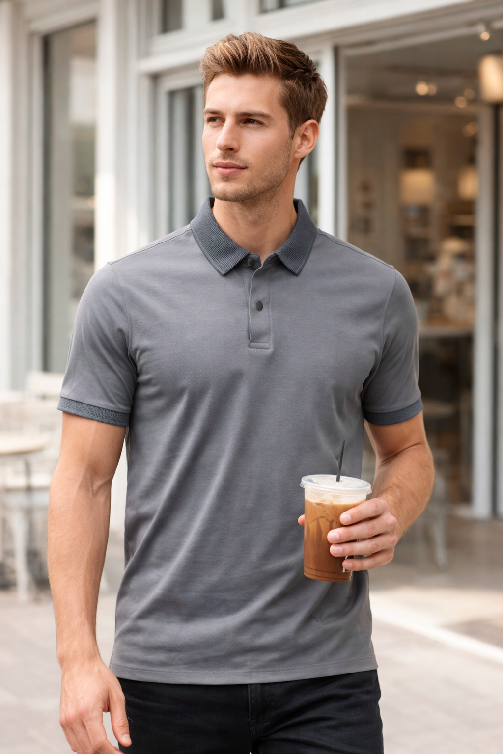 Playera Polo para Hombre Casual Super Stretch Antiarrugas A61410 Gris