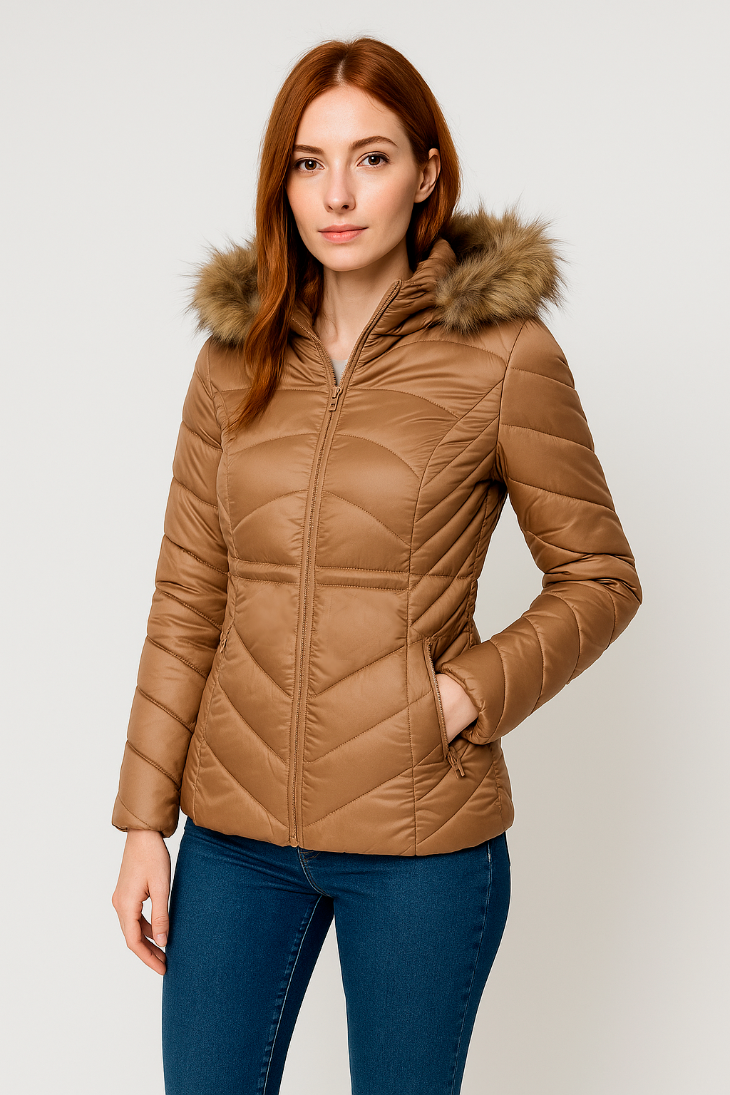 Chamarras Para Mujer Acolchada Con Capucha Q33200 Camel