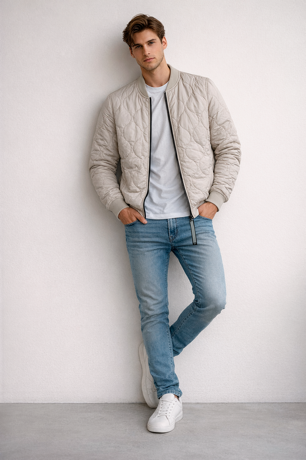 Chamarras Para Hombre De Invierno Estilo Acolchado D45303 Blanco