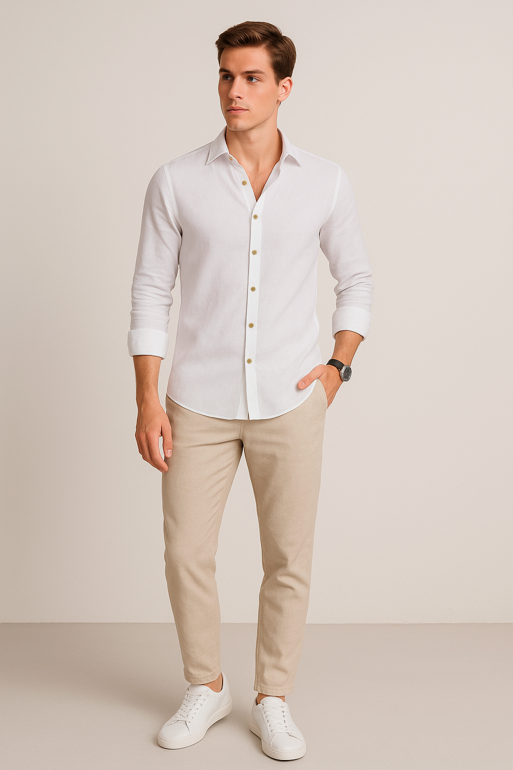 Camisas Para Hombre Lino Lisa B51329 Blanco