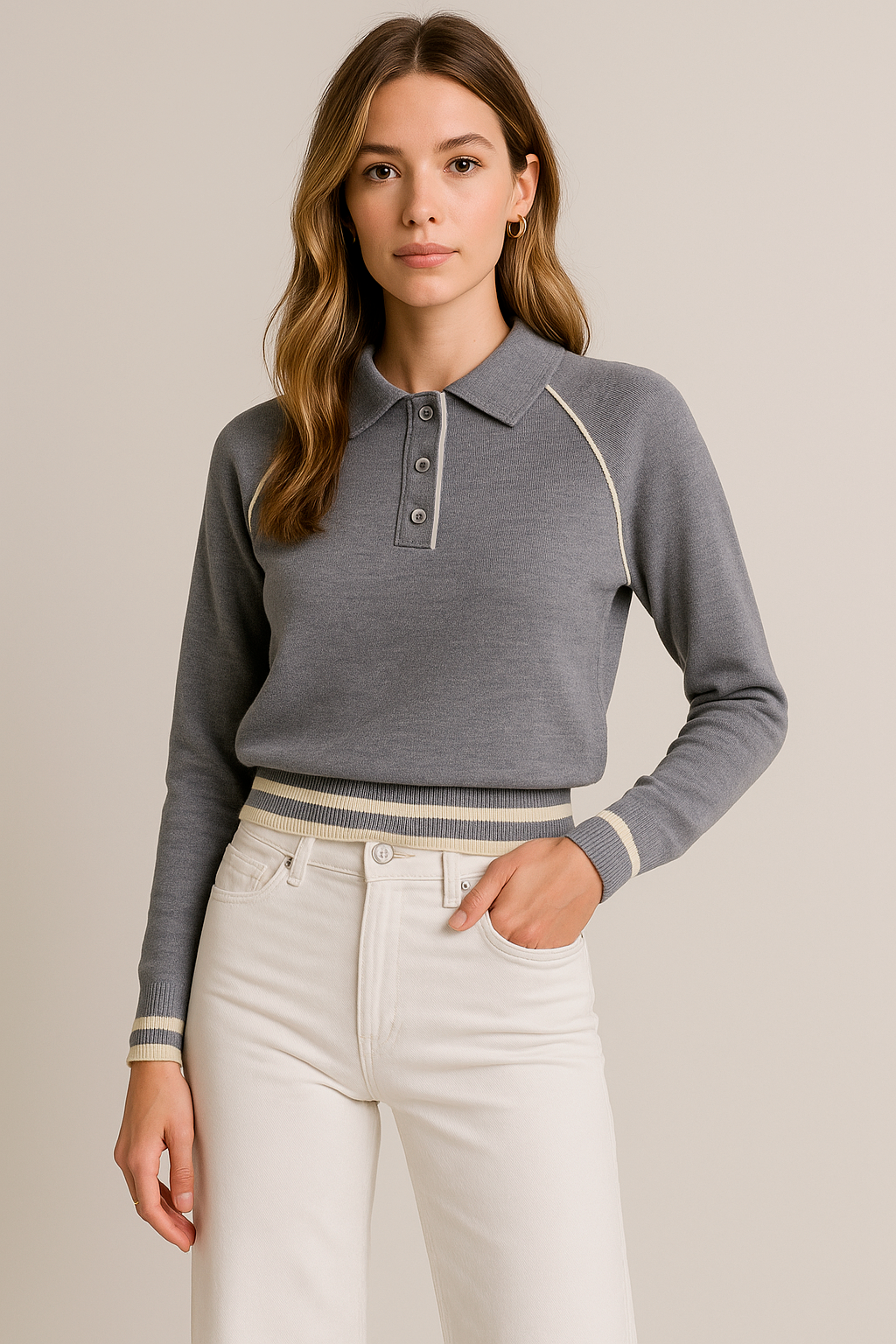 Suéteres Para Mujer Tipo Polo Manga Ranglan O53200 Denim