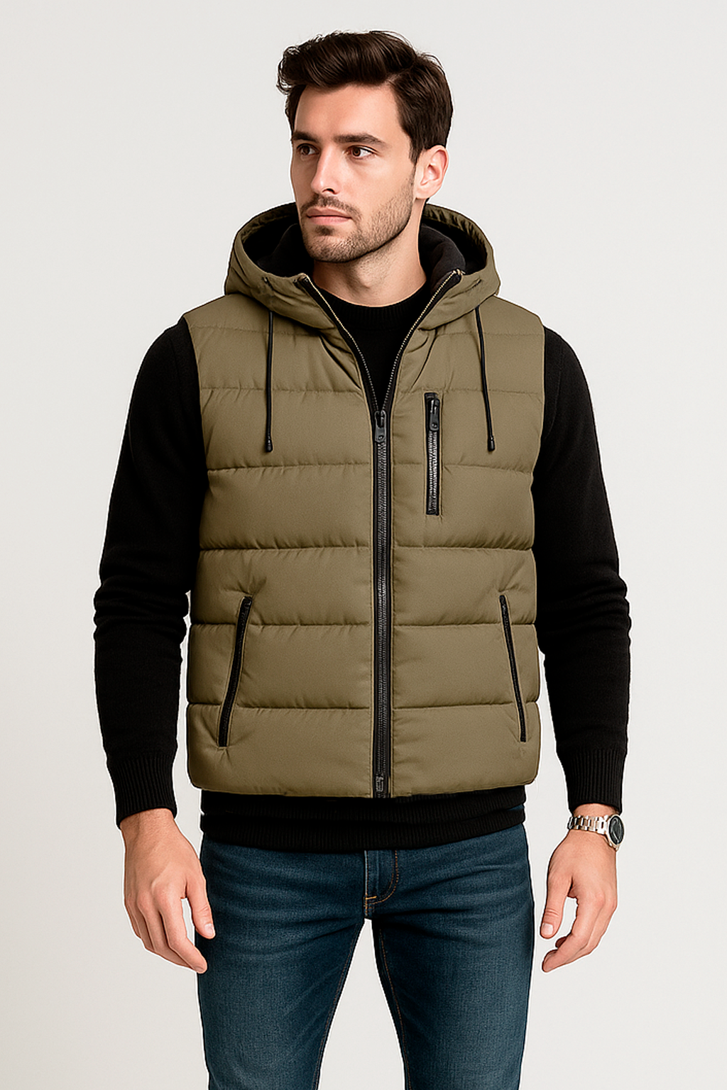 Chalecos Para Hombre Acolchado Con Capucha H45306 Topo