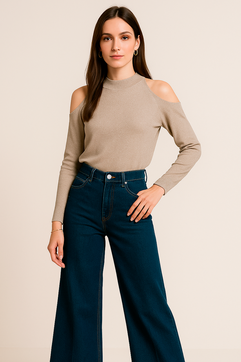 Suéteres Para Mujer Lurex Cuello Alto O53201 Arena