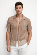 Camisa para Hombre Manga Corta Jacquard Tejida Super Stretch Antiarrugas B61459 Kaki