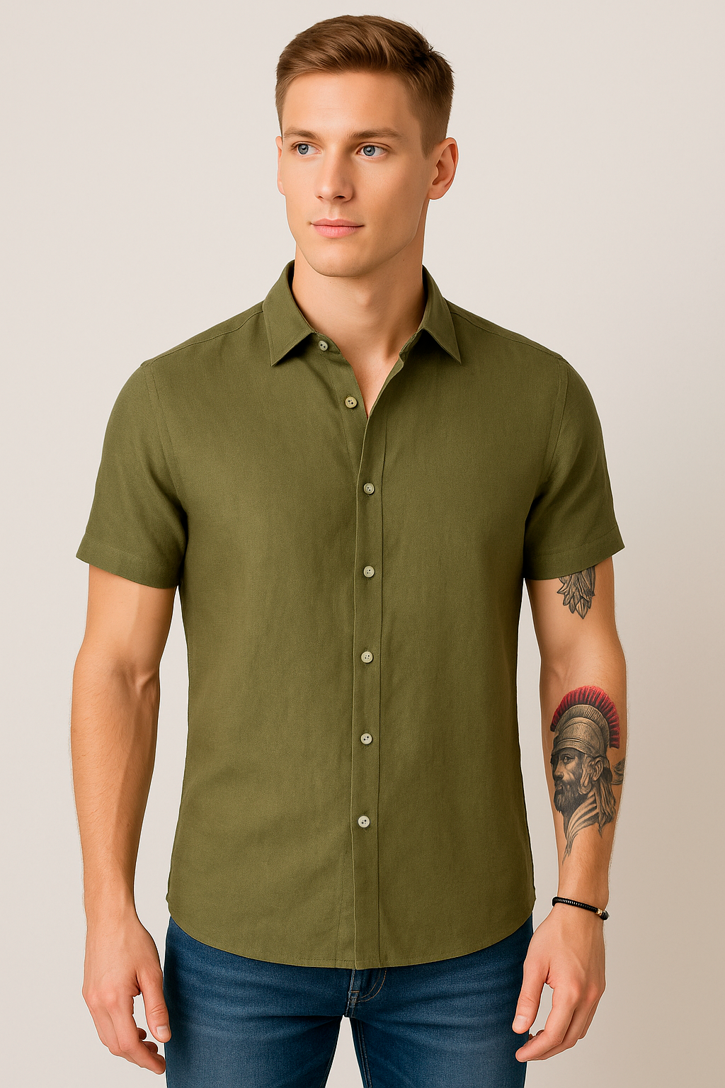 Camisas Para Hombre Estilo Lino Liso B51372 Olivo