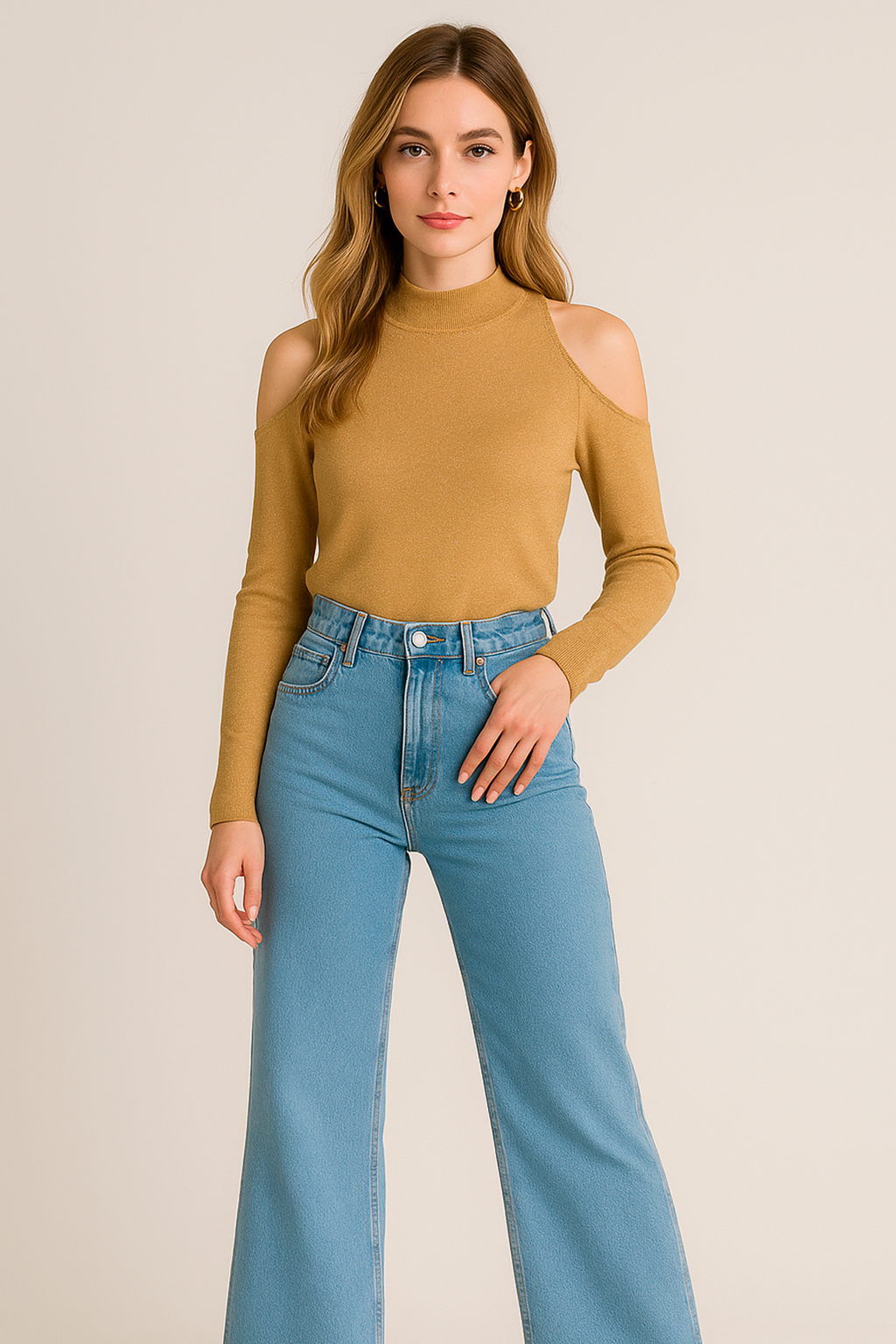 Suéteres Para Mujer Lurex Cuello Alto O53201 Ocre