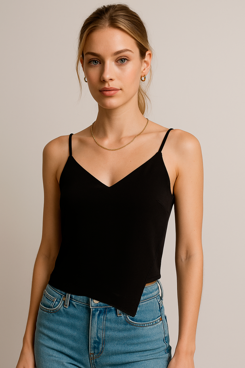 Blusas Para Mujer Top Básico De Tirantes Con Escote N53128 Negro