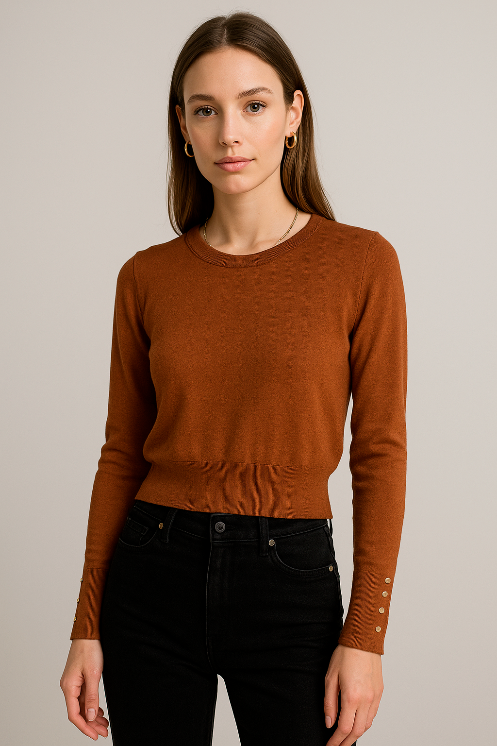 Suéteres Para Mujer Con Botones En Los Puños O53204 Camel