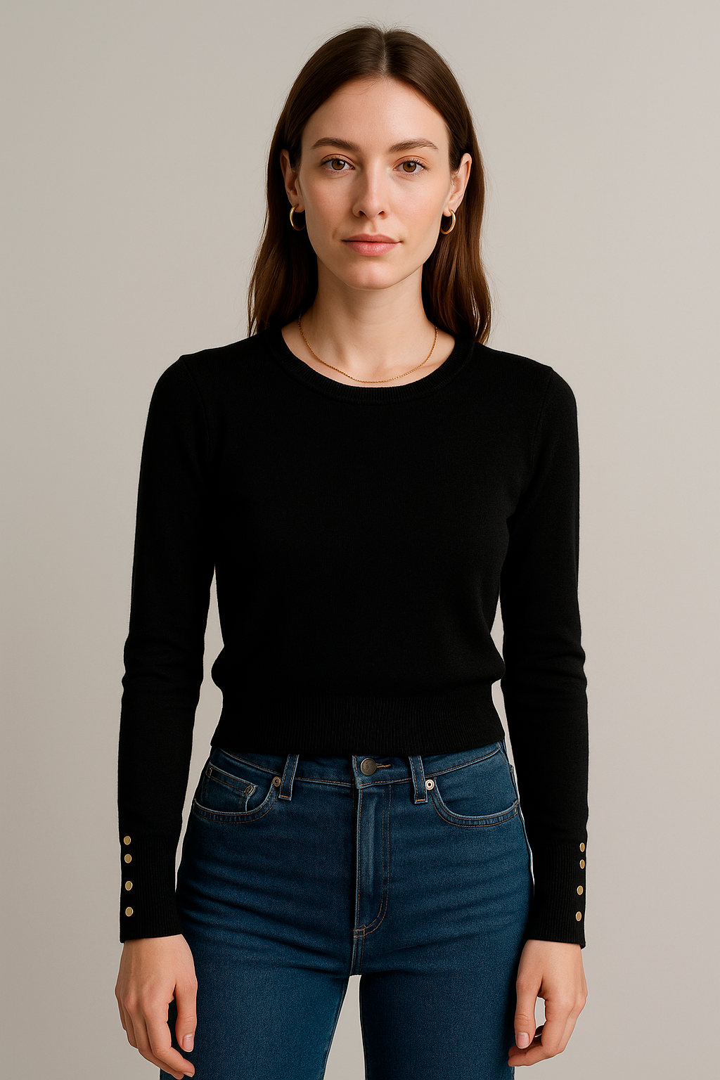 Suéteres Para Mujer Con Botones En Los Puños O53204 Negro