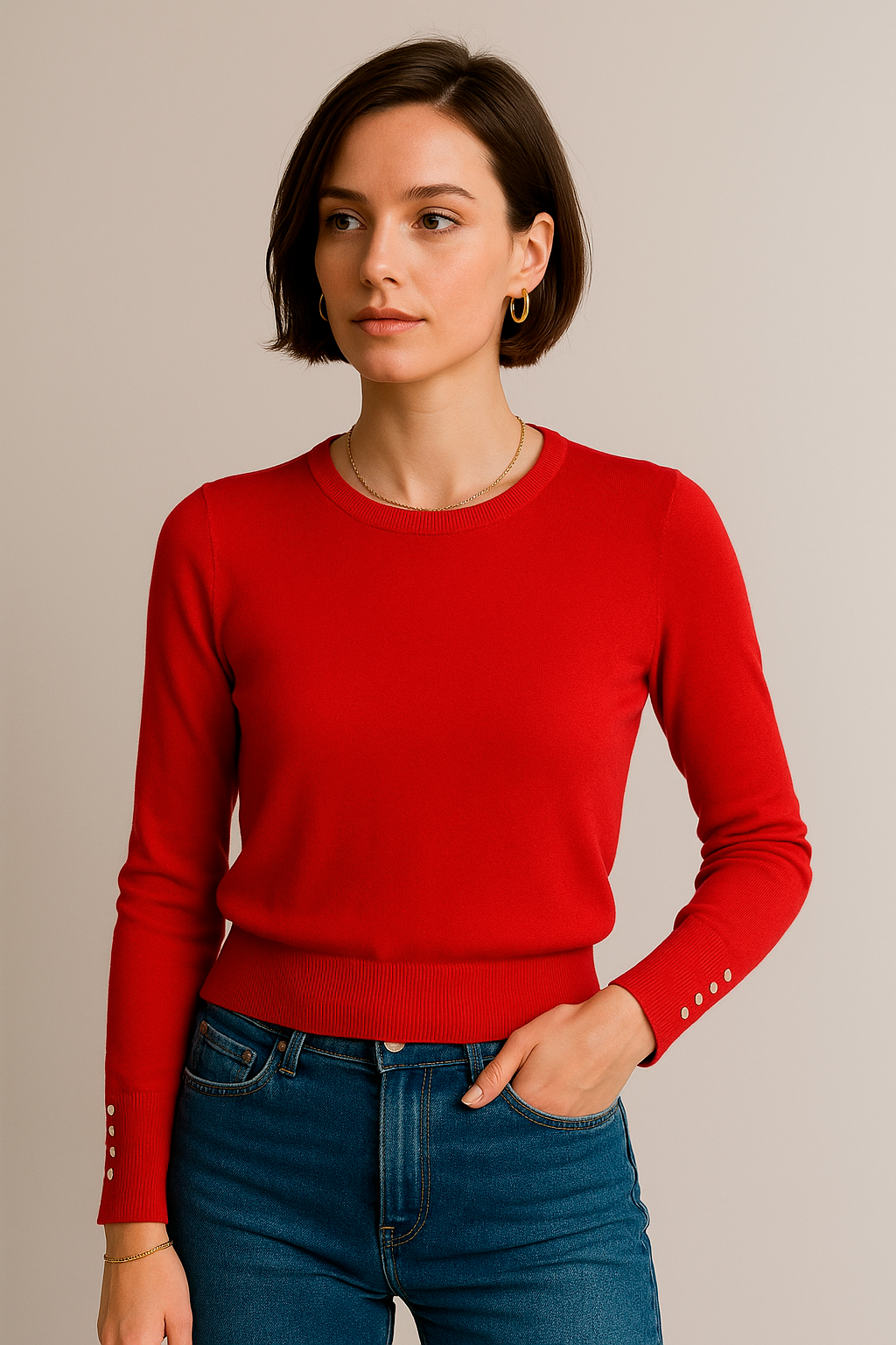 Suéteres Para Mujer Con Botones En Los Puños O53204 Rojo