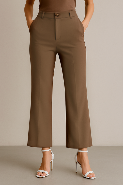 Pantalones Para Mujer Corte Recto Estilo Ejecutivo W53125 Cafe