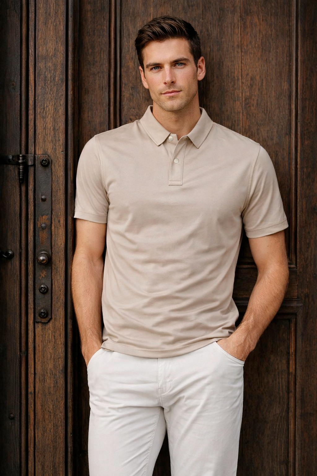 Playera Polo para Hombre Casual Super Stretch Antiarrugas A61410 Beige