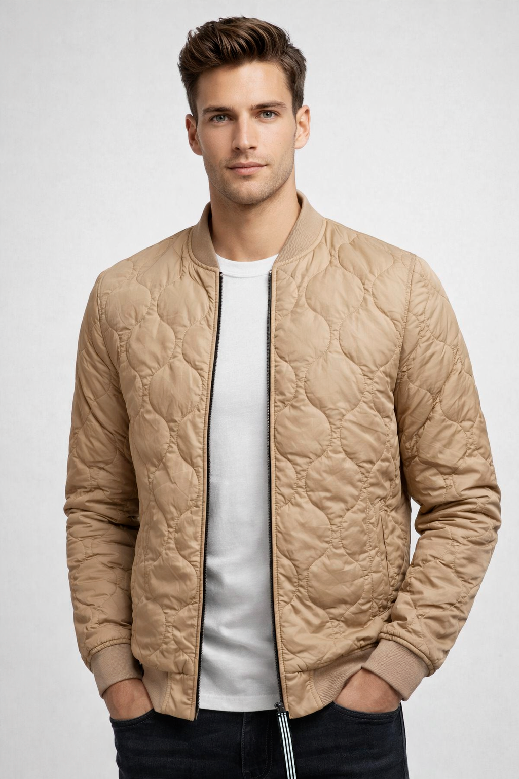 Chamarras Para Hombre De Invierno Estilo Acolchado D45303 Camel