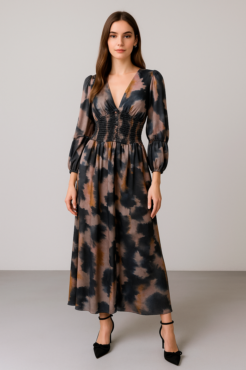 Vestidos Para Mujer Largo Smok Satinado S53103 Ocre