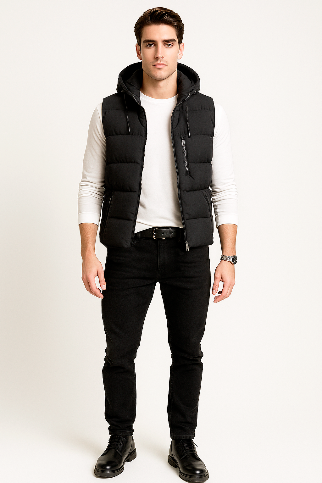 Chalecos Para Hombre Acolchado Con Capucha H45306 Negro