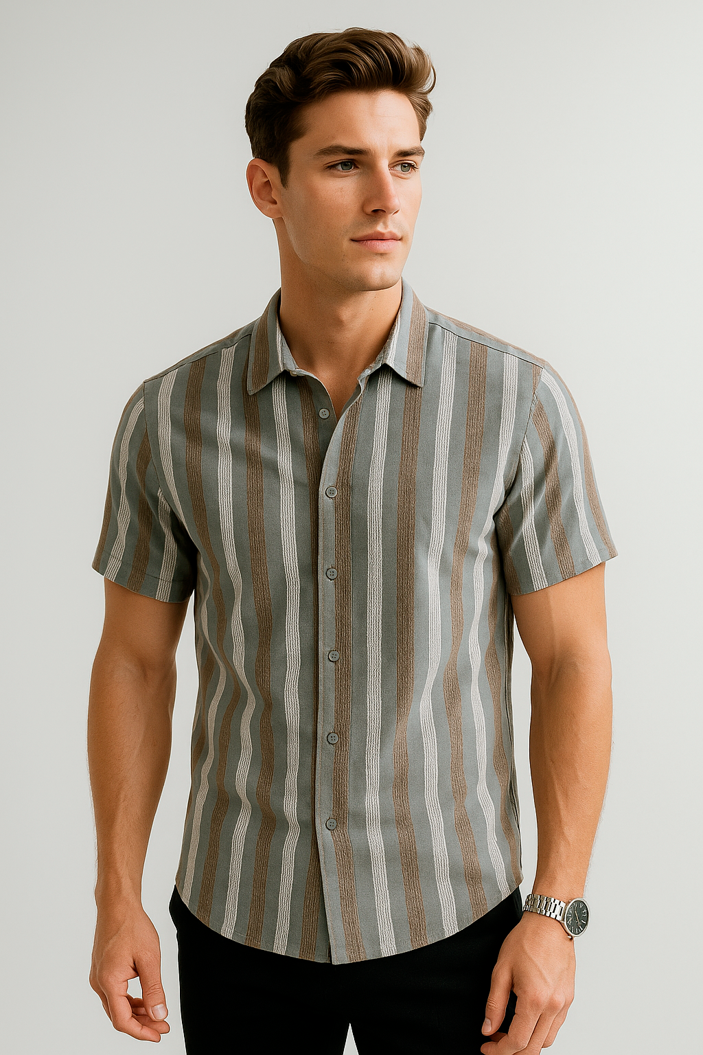 Camisas Para Hombre Manga Corta Chenille B55358 Gris