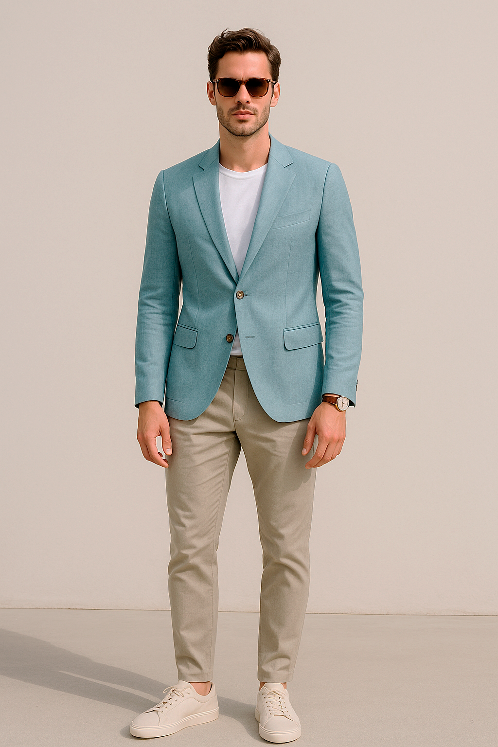 Blazers Para Hombre Casuales De Lino F51301 Aqua