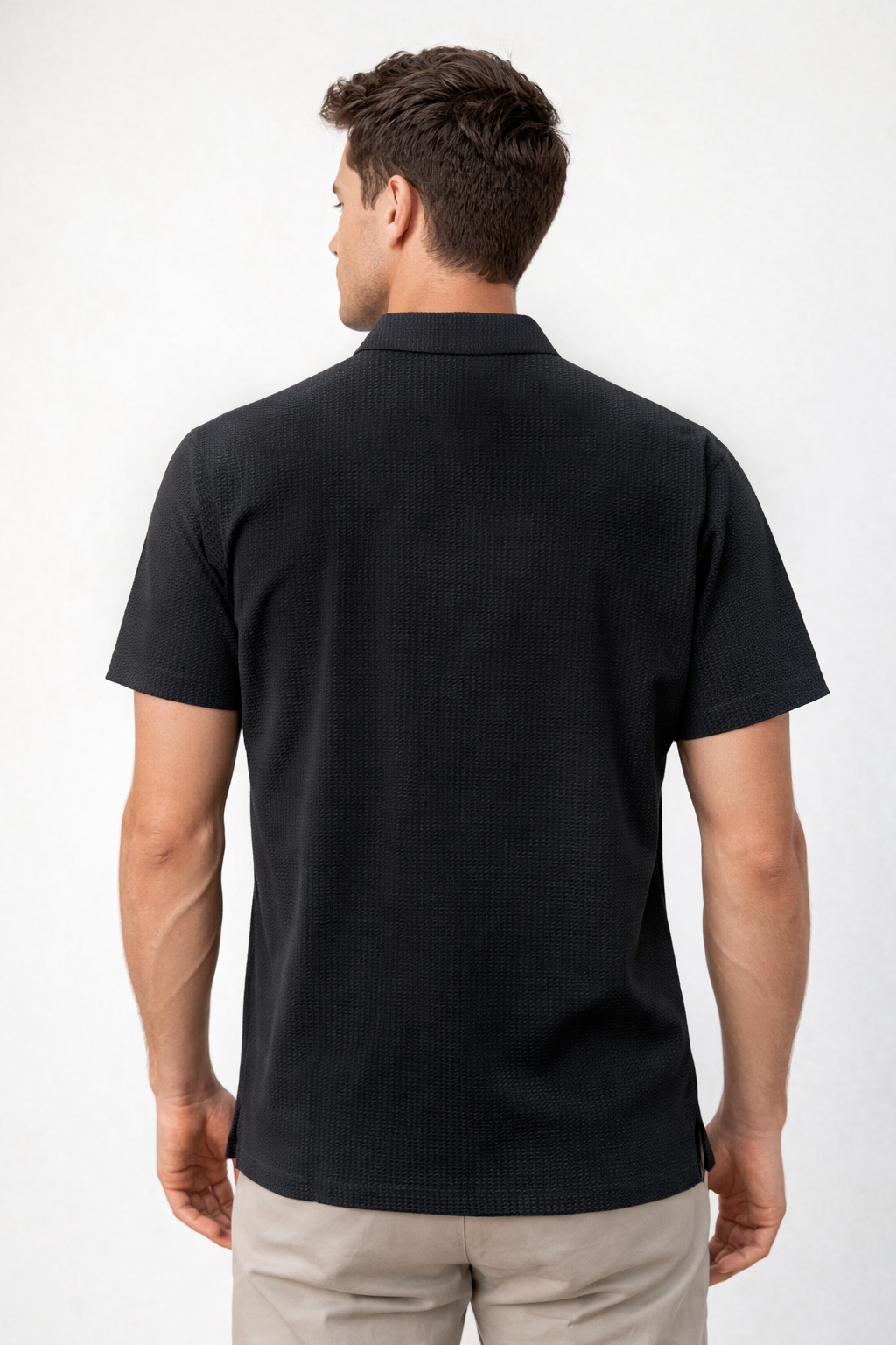 Playera Polo para Hombre Casual Jacquard Super Stretch Antiarrugas A61418 Negro