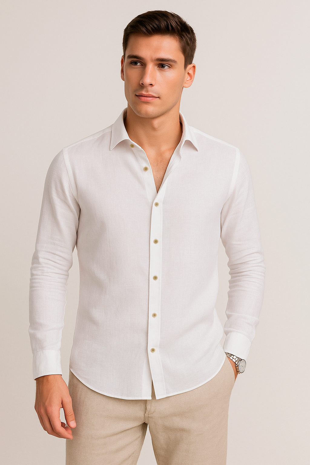 Camisas Para Hombre Lino Lisa B51329 Blanco