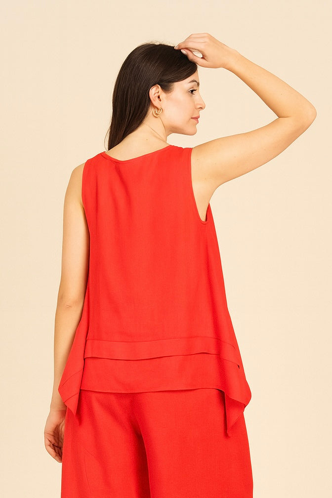 Blusas Para Mujer Bluson Tipo Lino Con Olanes N51146 Rojo