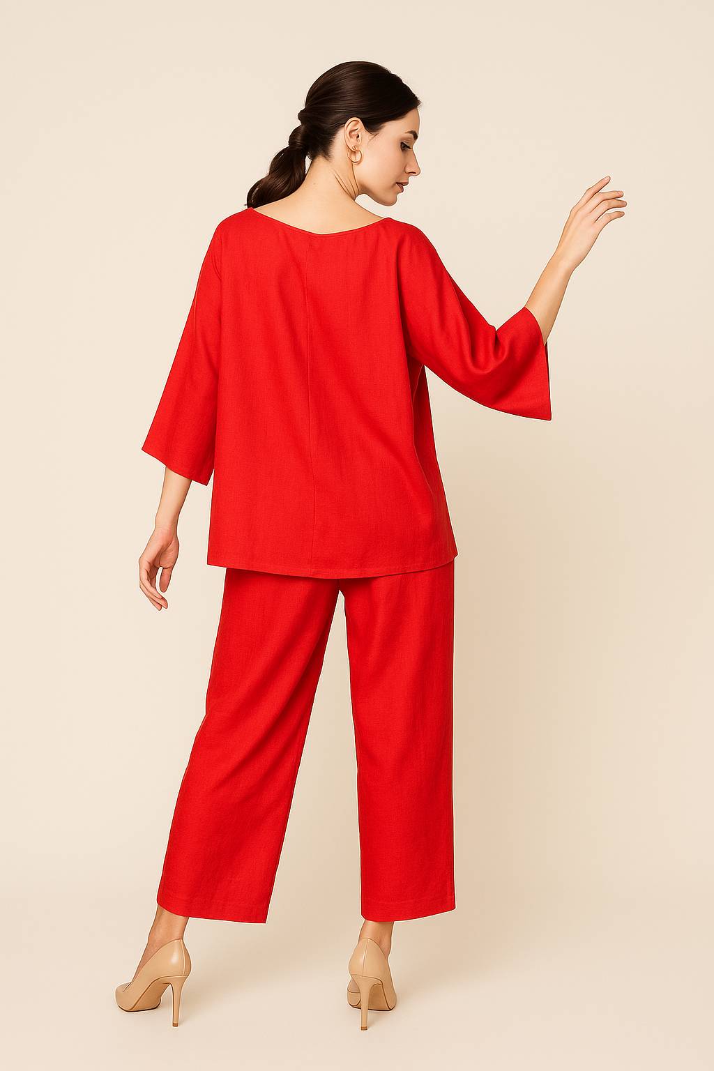 Blusas Para Mujer Bluson Manga 3/4 Tipo Lino N51147 Rojo