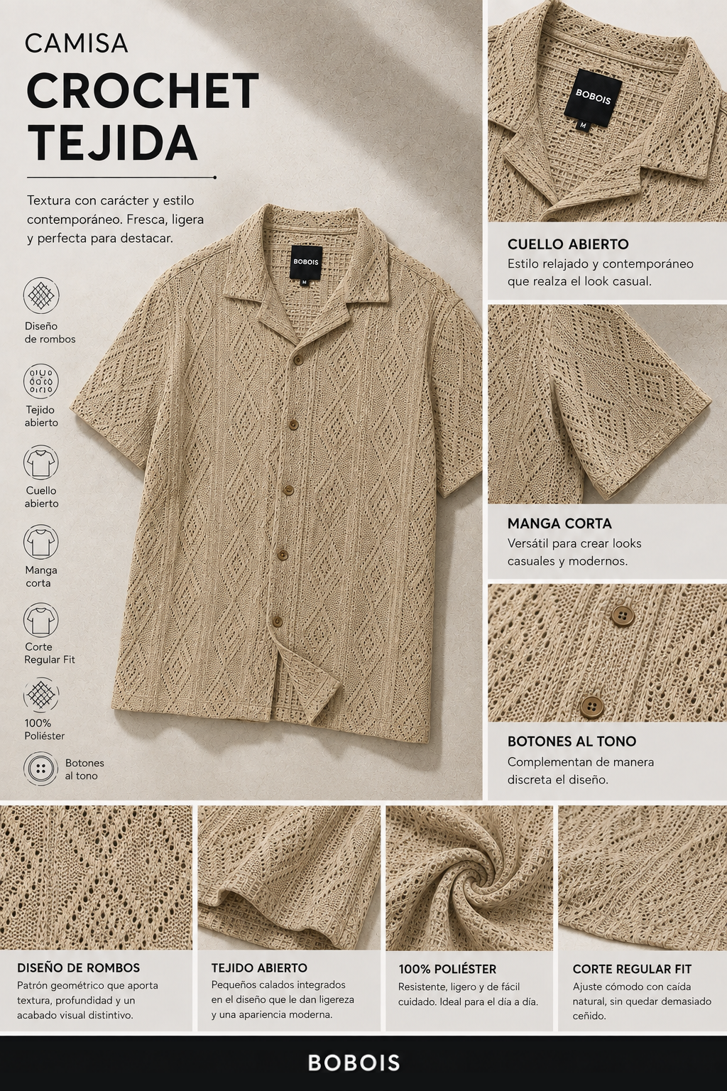 Camisas Para Hombre Tejida con Diseño de Rombos B65455 Gris