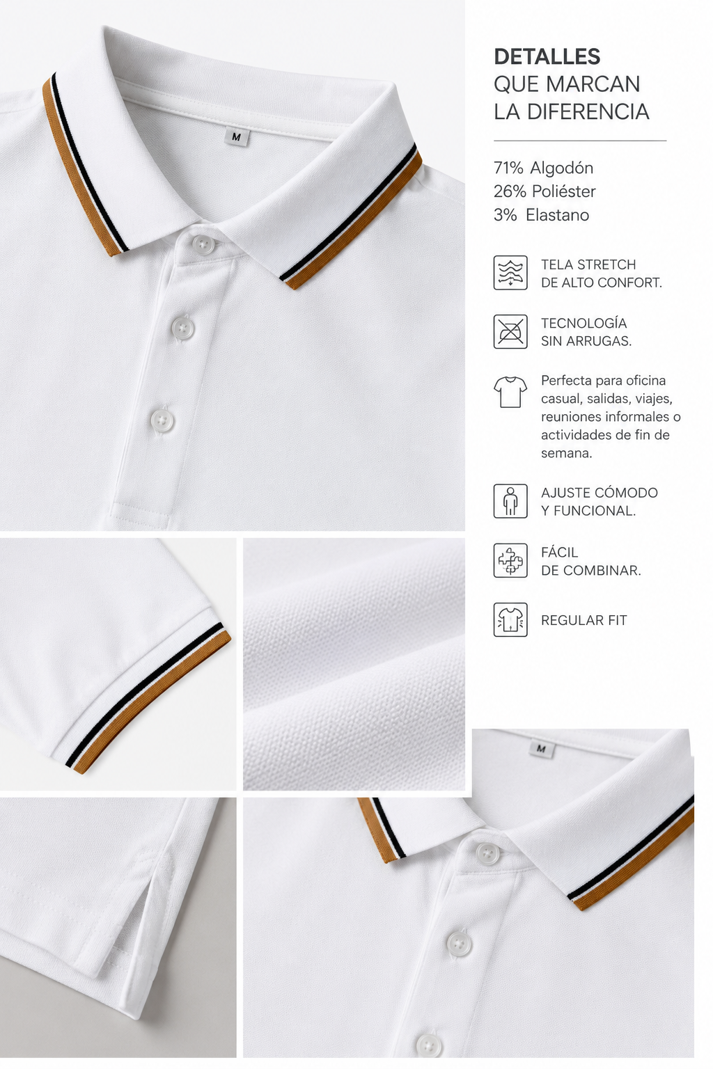 Playera Polo para Hombre Transpirable Stretch Antiarrugas A61413 Marino