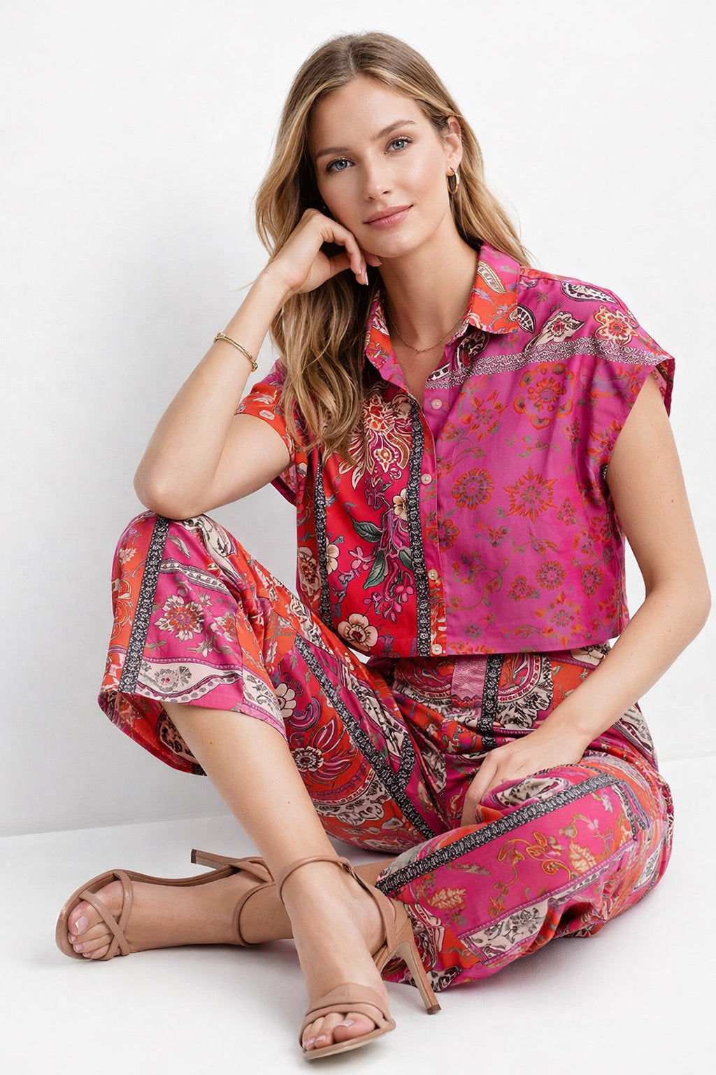 Blusas Para Mujer Corta Camisera Floreada N61101 Rosa