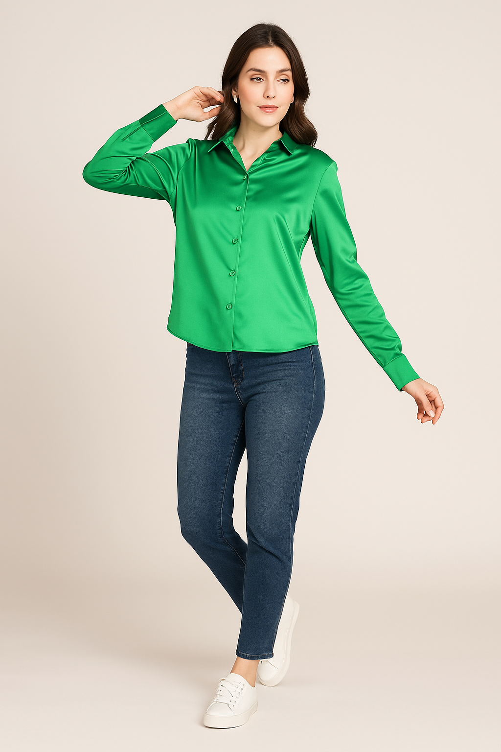 Blusas Para Mujer Camisera Satinada N51103 Verde