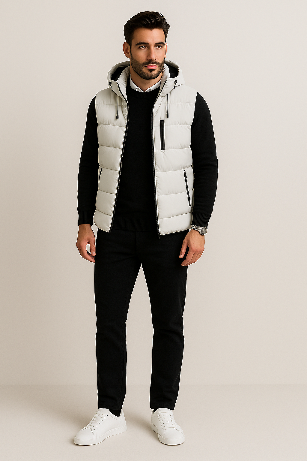 Chalecos Para Hombre Acolchado Con Capucha H45306 Blanco